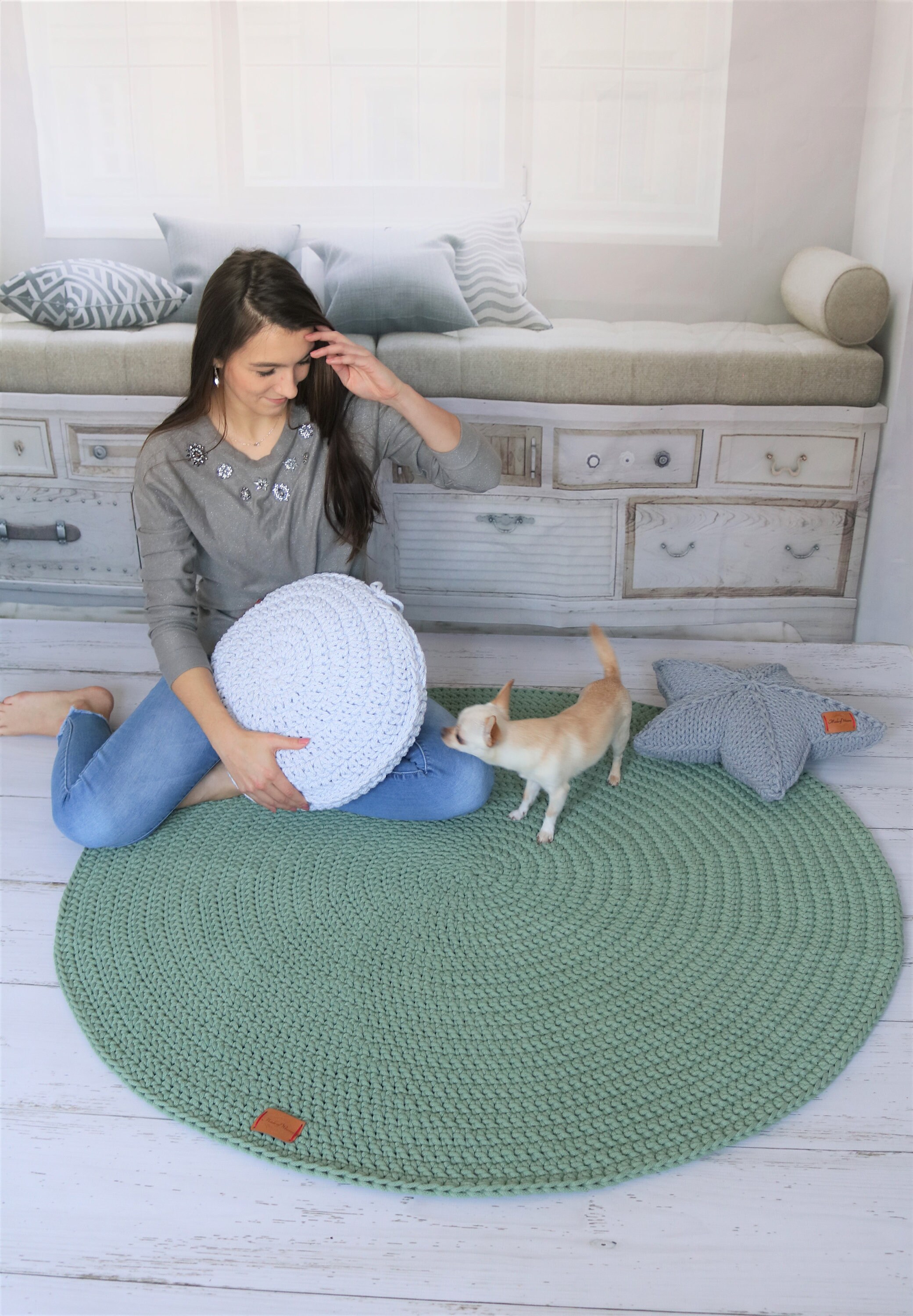 NEW COLOR Modern Sage Green Round Rug Round Nursery Rugs Etsy