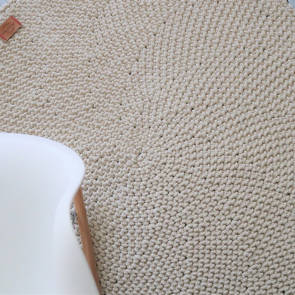 Crochet fait main, décor lin minimaliste naturel naturel, coton beige, tapis beige | Tapis rond moderne crème | Tapis de chambre d'enfant| Tapis en coton lavable|