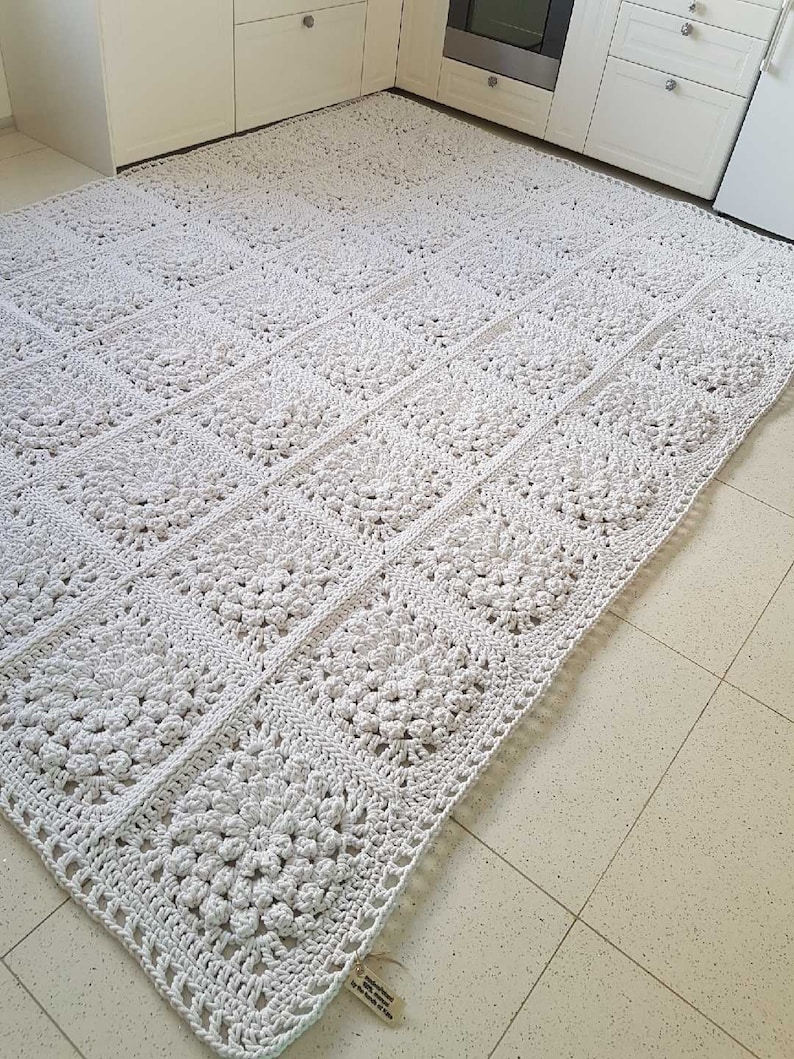 Tapis 3D rectangulaire moderne à fleurs blanches/Tapis au crochet/Tapis/Tapis/Tapis/Tapis de sol/Grands tapis/Tapis fait main/Tapis/Tapis en coton image 2