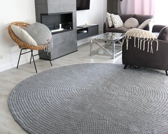 Scandi Modern Medium Dark Gray Round Rug, Minimalist Decor, Nursery Cotton Rug, Neutral Decor, Large Crochet floor Rug