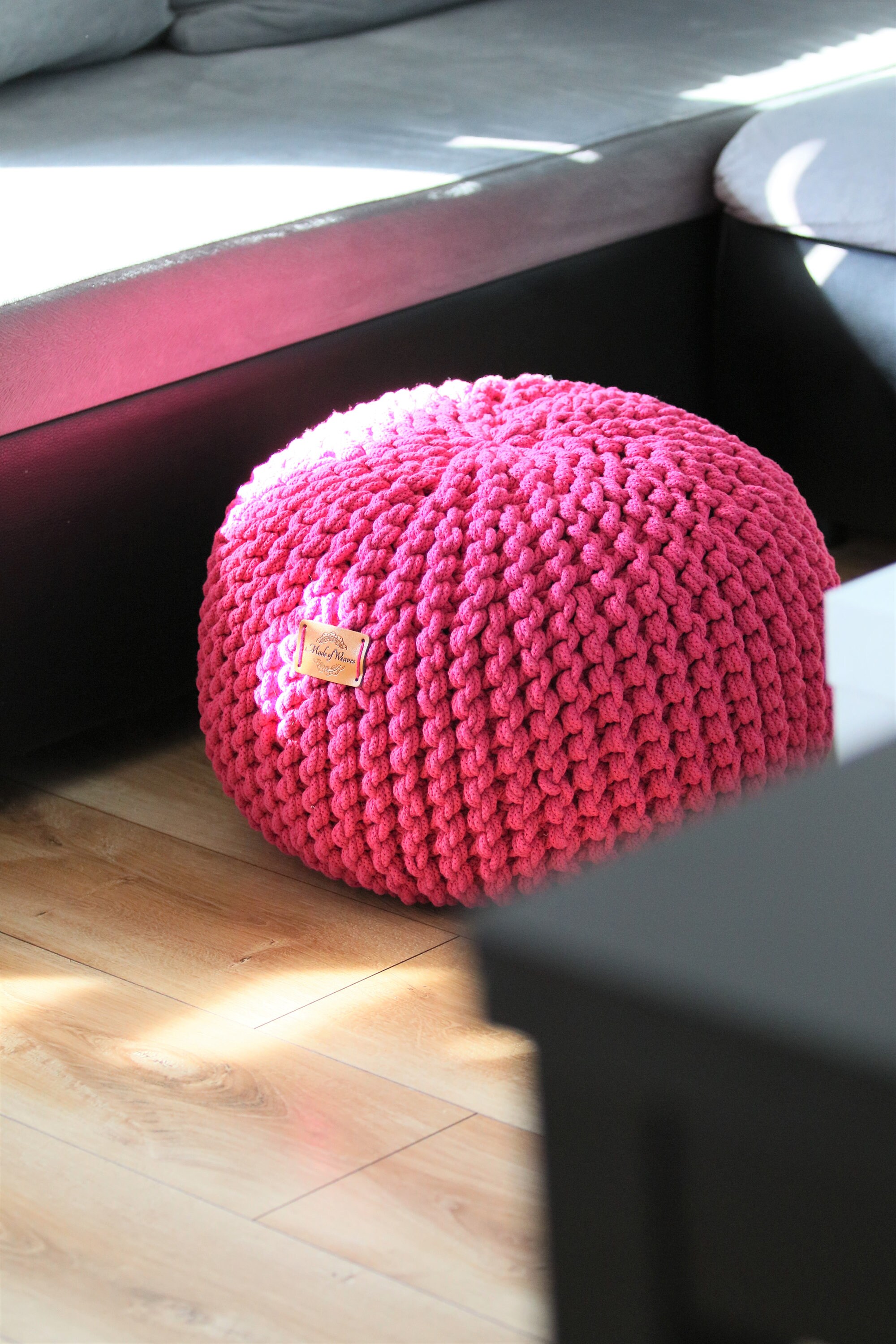 Chunky Tricoté à La Main Rose Repose-Pieds Pouf Ottoman