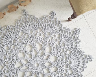 Handmade rustic neutral grey doily rug, Many Sizes, Colors, Natural Carpet Cotton Cord Rug, Shabby Chic Rug, Romantic Design, Modern Rug