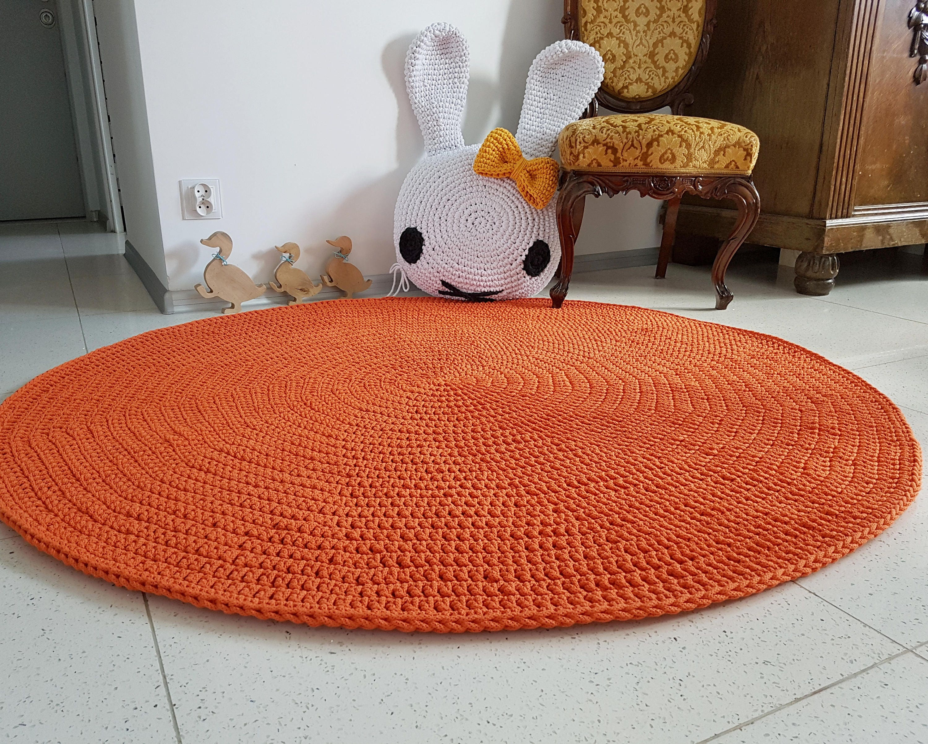 Modern Orange round rug Round area rug Nursery Rugs Etsy