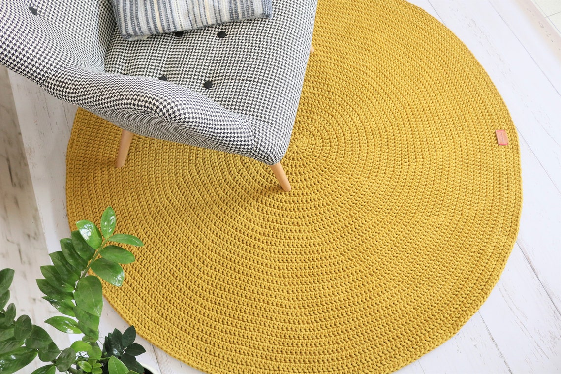 Modern Mustard Yellow Round Rug Round Area Rug Nursery Rugs Etsy