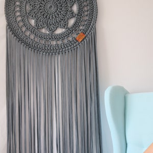 Mother's Day gift, for birthday, Big Cozy Texture Modern Handmade Extra Long Dark Grey Large Dreamcatcher, Photo prop wall hanging image 2