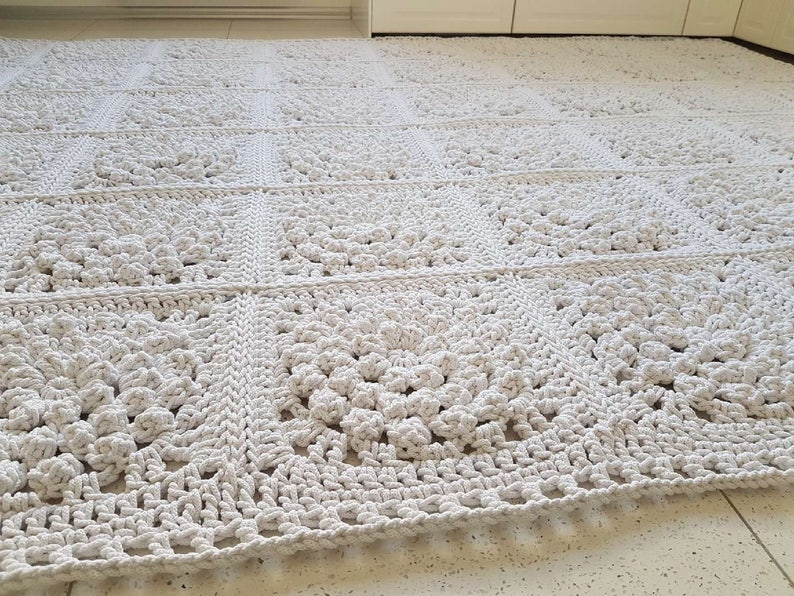 Tapis 3D rectangulaire moderne à fleurs blanches/Tapis au crochet/Tapis/Tapis/Tapis/Tapis de sol/Grands tapis/Tapis fait main/Tapis/Tapis en coton image 3