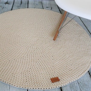 Handwoven Natural Cotton Rug Cream Round Simple Modern Rug Nursery Crochet Rug Washable Cotton Rug Round area rug Modern kids floor mat imagem 5