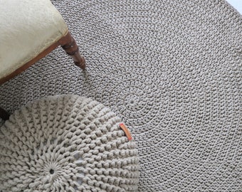 Modern Beige round rug, Round area rug Nursery Rug Skandinavische Teppich rund alfombra trapillo modern enfant Large Crochet floor Rug