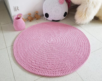 Pink round rug for Kids, Round area rug Nursery Rugs Skandinavische Teppich rund alfombra trapillo modern enfant Large Crochet floor Rug