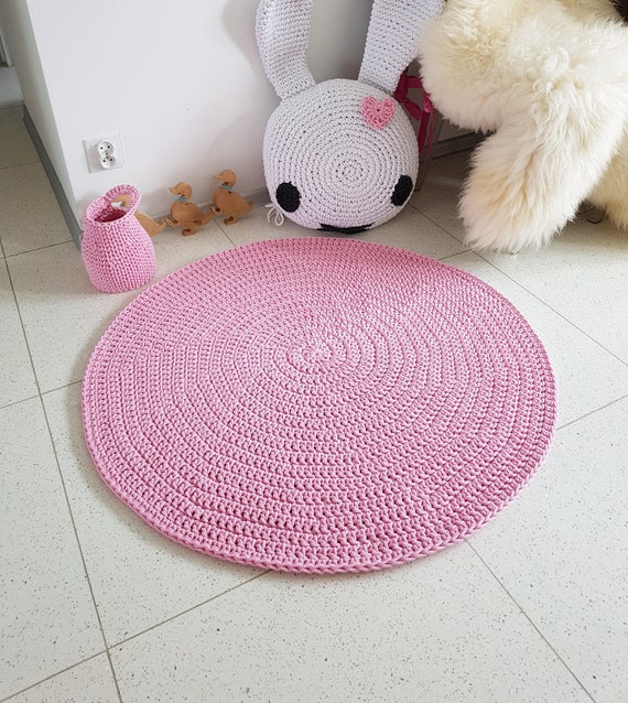 Tappeto rotondo rosa per bambini, tappeto rotondo Tappeti per la cameretta  Skandinavische Teppich rund alfombra trapillo modern enfant Tappeto grande  all'uncinetto -  Italia