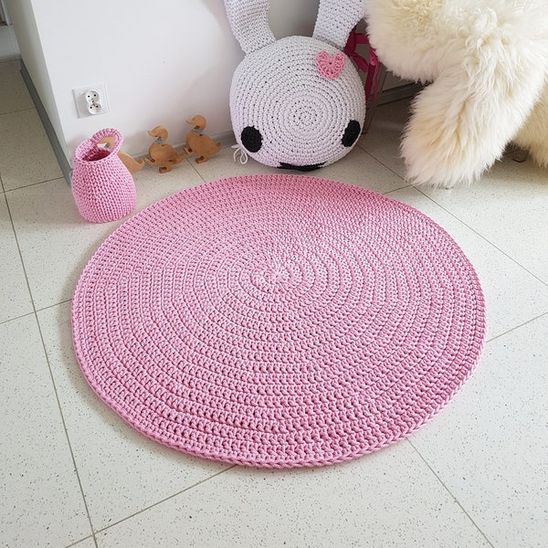 Pink round rug for Kids, Round area rug Nursery Rugs Skandinavische Teppich rund alfombra trapillo modern enfant Large Crochet floor Rug