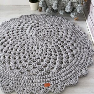 Handmade Crochet Natural Decor Nursery Bedroom Rug, Boho Cozy Texture Round Neutral Gray rug, hippie shabby teppich rund floor houseware image 7