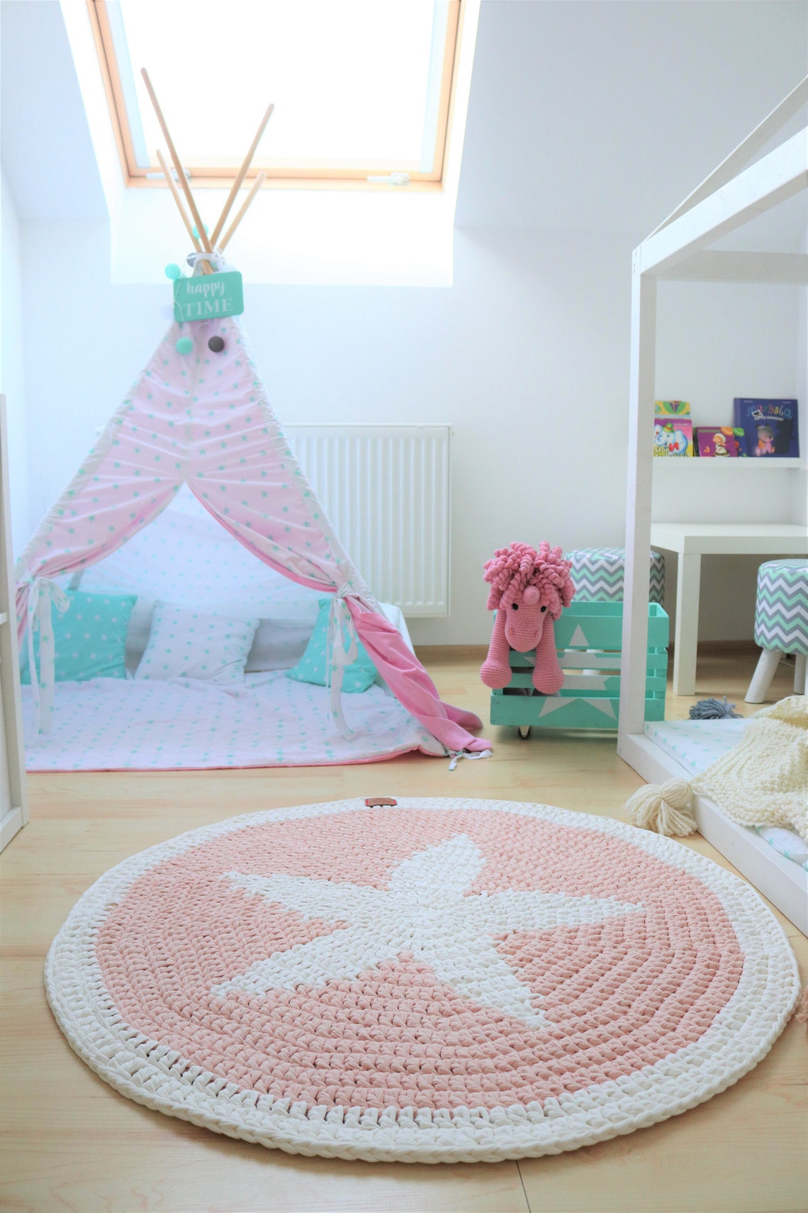 Sweet Light Pink Star Round Rug Stars Rug Round Area Rug Etsy