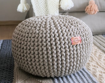 Beige Knitted pouf, chunky knit pouffe, round knit pouf, knit poof, knitted pouf poof ottoman pouf poof, big knit pouffe cotton chunky pouf