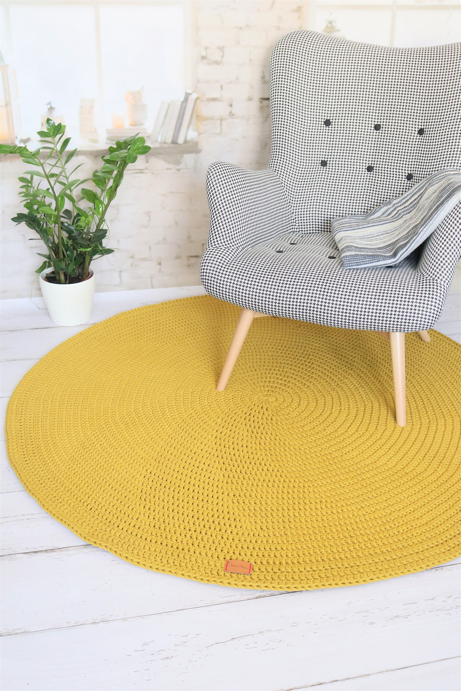 Modern Mustard Yellow Round Rug Round Area Rug Nursery Rugs Etsy