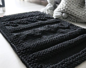 Tapis patchwork noir, tapis au crochet, tapis à rayures, tapis de sol, tapis rectangulaire, tapis fait main, tapis en coton, tapis noué