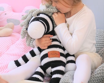 Children's Day gift Crochet Black White Gray Zebra Plush, Zebra Stuffed Animal Toy, Zebra Plushie, Zebra Stuffed Toy, Zebra Soft Toy