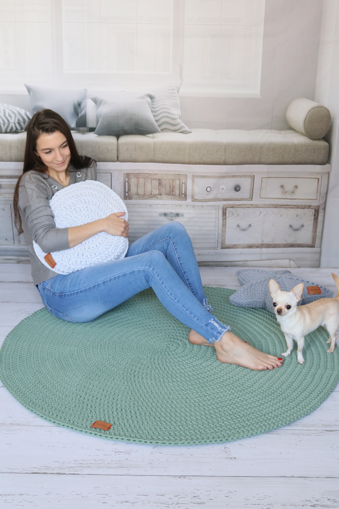 NEW COLOR Modern Sage Green Round Rug Round Nursery Rugs Etsy