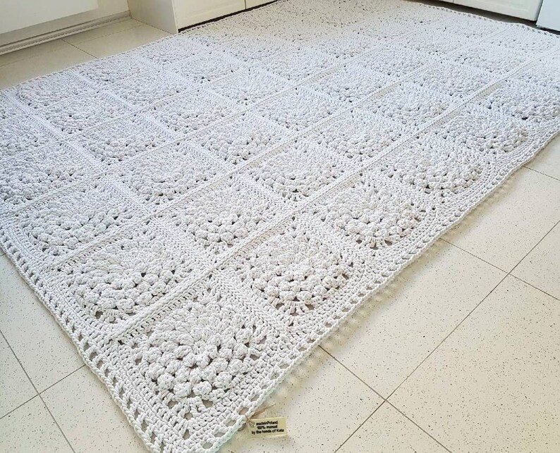 Tapis 3D rectangulaire moderne à fleurs blanches/Tapis au crochet/Tapis/Tapis/Tapis/Tapis de sol/Grands tapis/Tapis fait main/Tapis/Tapis en coton image 1