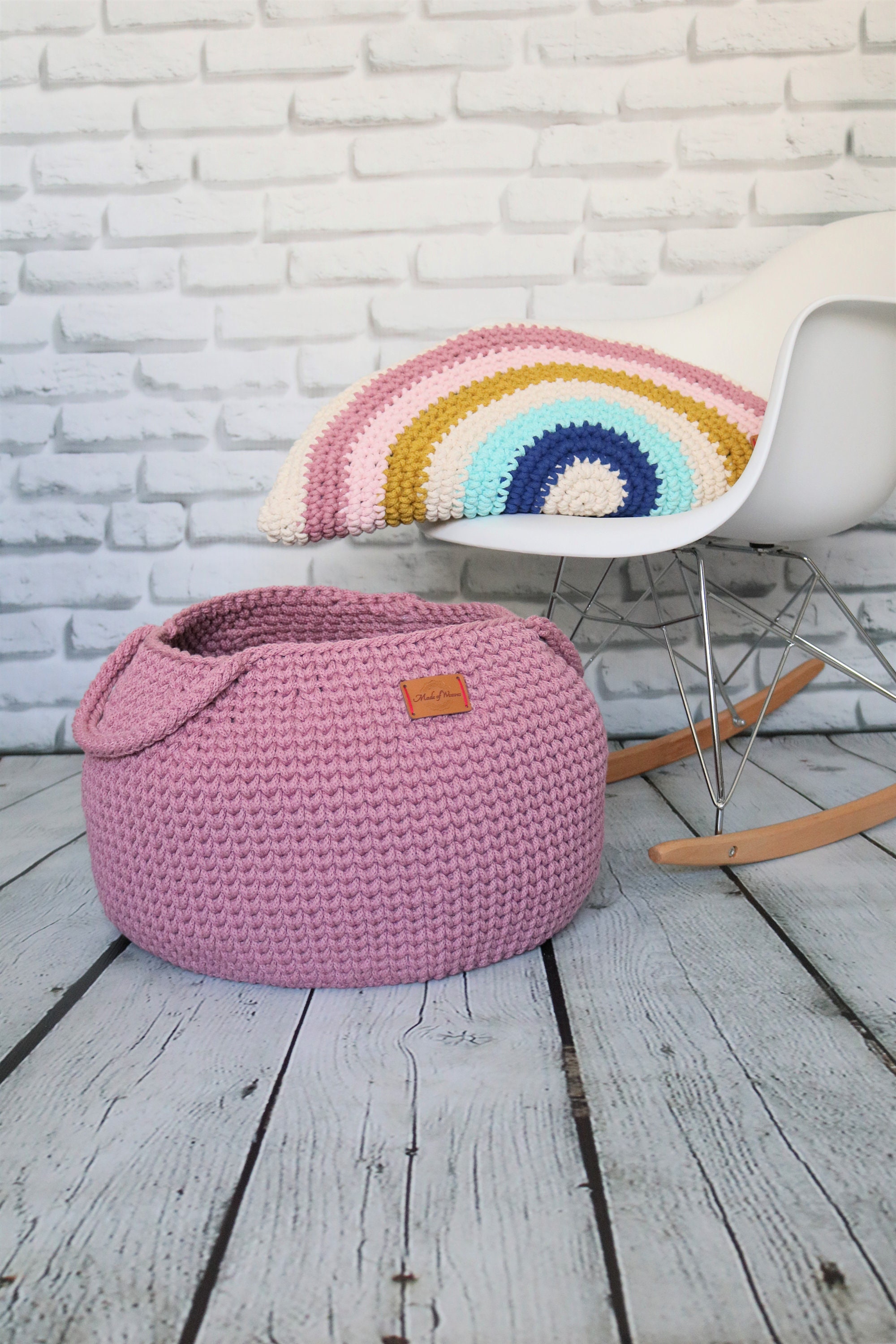 Nouvelles Couleurs Fait à La Main Grand Panier Debout en Coton Rose Poussiéreux avec Poignées/Panier