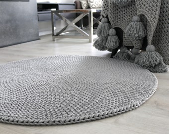 VENTE 115 cm gris rond simple moderne neutre décor chambre d'enfant décor au crochet tapis, tapis lavable en coton naturel, tapis rond, tapis de sol pour enfants