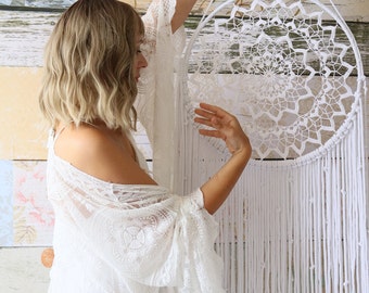 Cadeau pour la fête des mères, décoration de mariage, attrape-rêves blanc, attrape-rêves rond fait main, attrape-rêves décor pastel, accessoire photo à suspendre