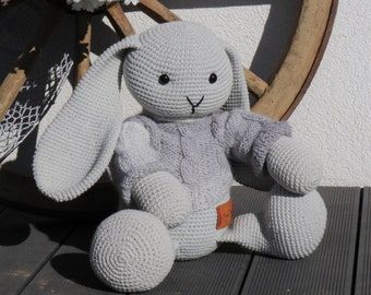Easter Gift for Kids Big Gray Bunny Plush, Bunny Rabbit Amigurumi, Bunny Stuffed Animal Toy, Bunny Plushie, Bunny Rabbit Soft Toy