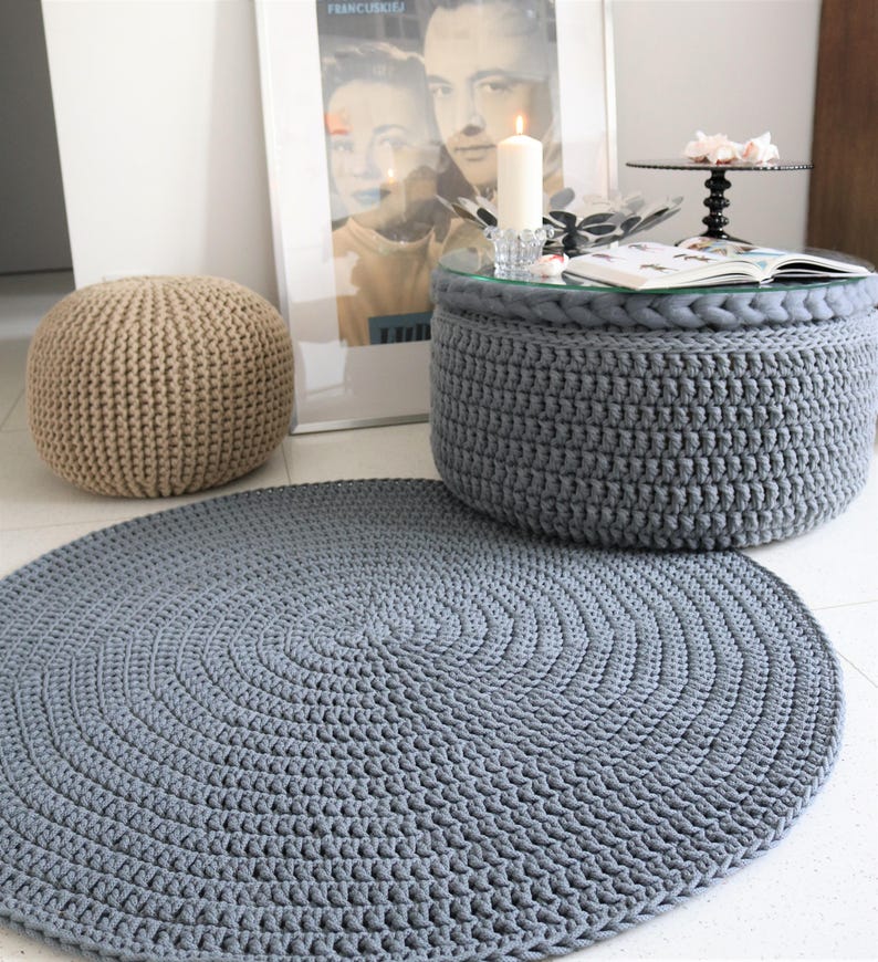 Modern Grey Metalic round rug Round area rug Nursery Rug | Etsy