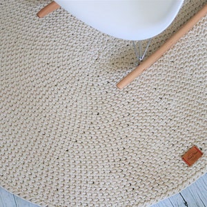 Handwoven Natural Cotton Rug Cream Round Simple Modern Rug Nursery Crochet Rug Washable Cotton Rug Round area rug Modern kids floor mat imagem 1