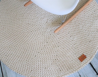 Handwoven Natural Cotton Rug| Cream Round Simple Modern Rug| Nursery Crochet Rug| Washable Cotton Rug| Round area rug| Modern kids floor mat