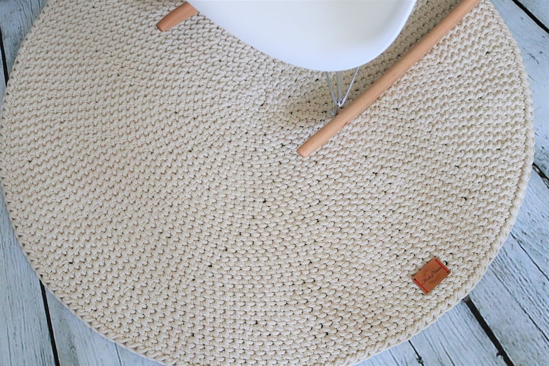 Handwoven Natural Cotton Rug Cream Round Simple Modern Rug Nursery Crochet Rug Washable Cotton Rug Round area rug Modern kids floor mat image 1