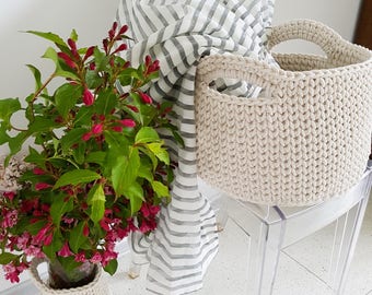 Handmade Cream Beige Cotton Standing Basket with handles/ Nursery Organizer/ Crochet Organizer/ Storage Basket