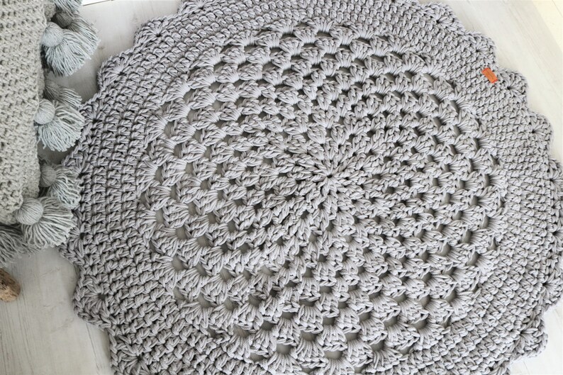 Handmade Crochet Natural Decor Nursery Bedroom Rug, Boho Cozy Texture Round Neutral Gray rug, hippie shabby teppich rund floor houseware image 4