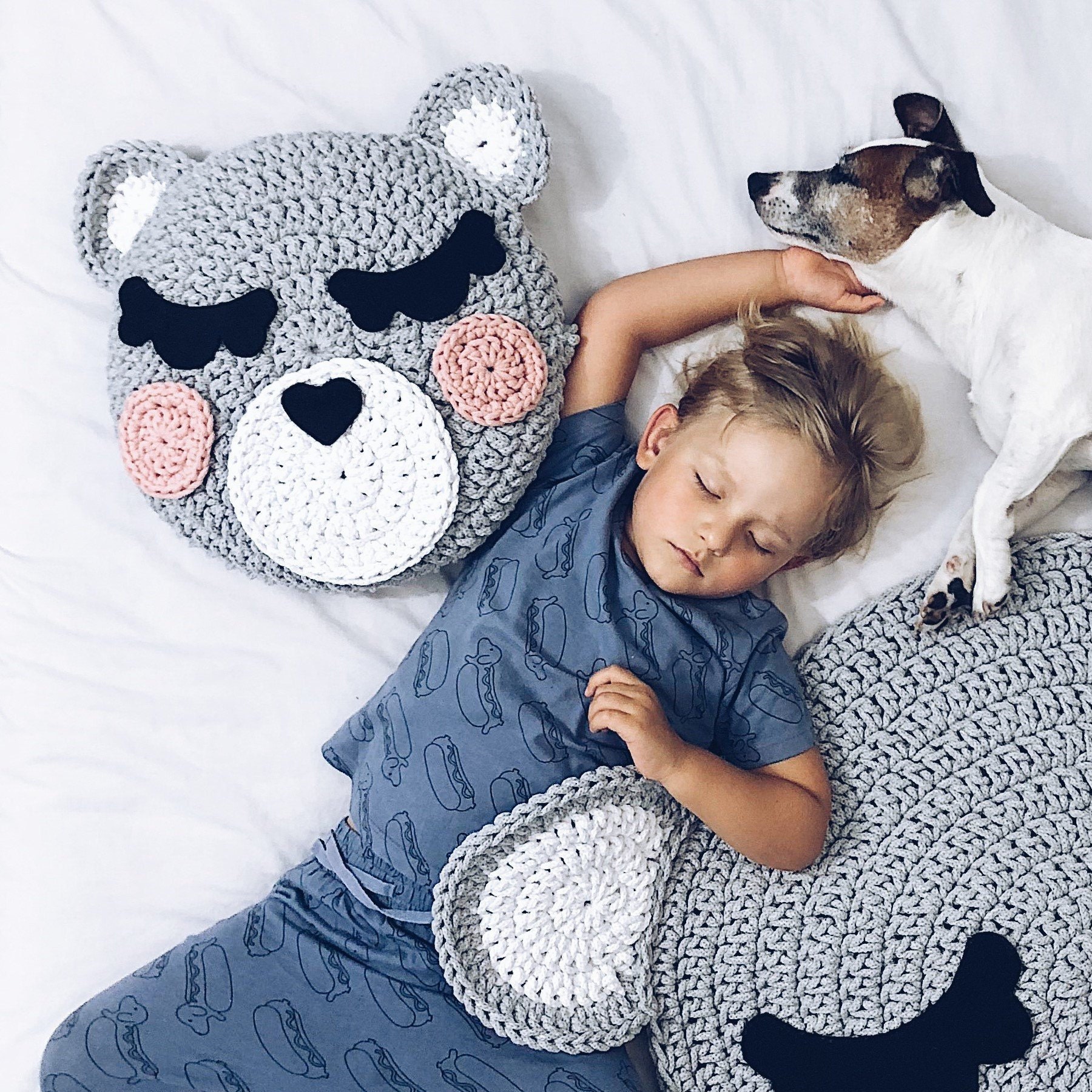 Crochet Teddy Bear Head Oreiller/Oreiller Rond Pour Enfants Coussin en Tricot Chunky Housse de Couss