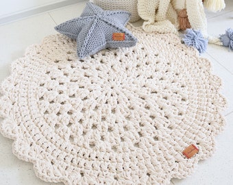 Chunky double cord  round cream beige rug with petals hippie shabby teppich rund floor houseware