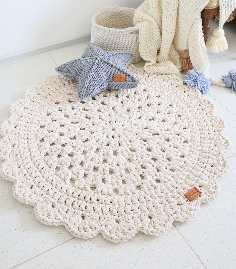 Chunky Double Cord Round Cream Rug With Petals Hippie Shabby Teppich Rund Floor Houseware