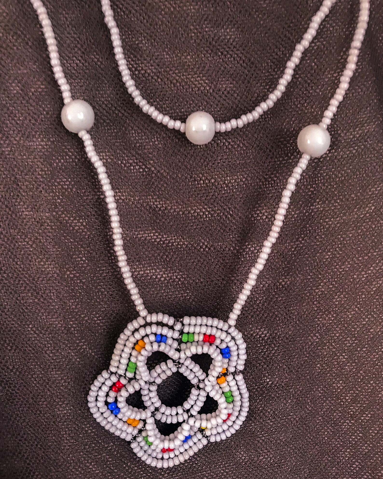Flowers Beaded Necklace White With Multicolored Accents Etsy UK