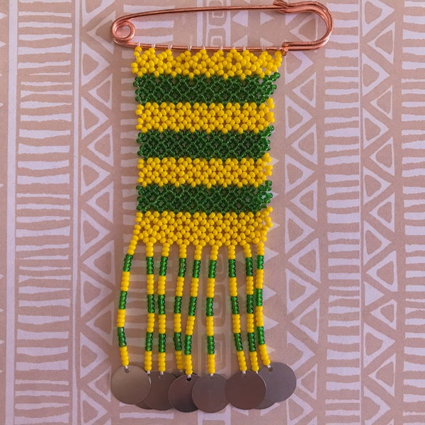 Hand Beaded Yellow & Green Maasai Brooch