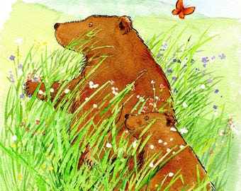 Bears in the Meadow, A3 digital print