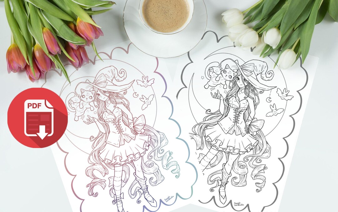 Coloring Page // Anime CUTE WITCH - Etsy