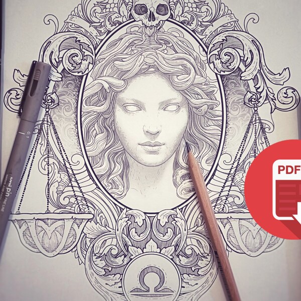 Libra Coloring Page - Etsy