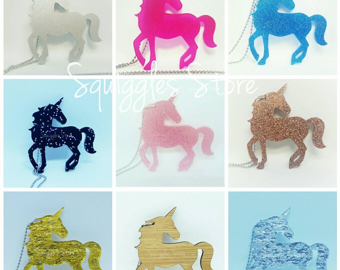 Unicorn Necklace Hypoallergenic Stainless Steel Ball or Cable Chain Chose Unicorn Colours