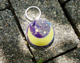 Starry Night Moon Custom Pet ID Tag, Personalized, Engraved, Unique, Acrylic, Pet Charm, Handmade