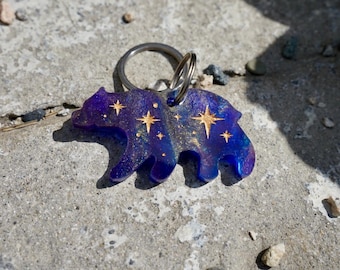 Starry Night Bear Custom Pet ID Tag, Personalized, Engraved, Unique, Acrylic, Pet Charm, Handmade