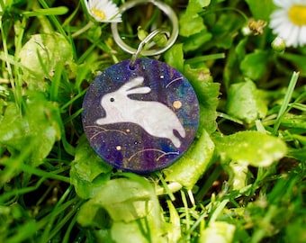 Identyfikator dla psa Starry Bunny, grawerowany akrylowy nieśmiertelnik dla psa