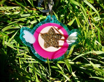 Solar Moon Custom Pet ID Tag, Personalized, Engraved, Unique, Acrylic, Pet Charm, Handmade, Star