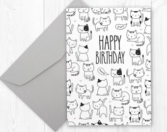 printable cat card etsy birthday cards black and white