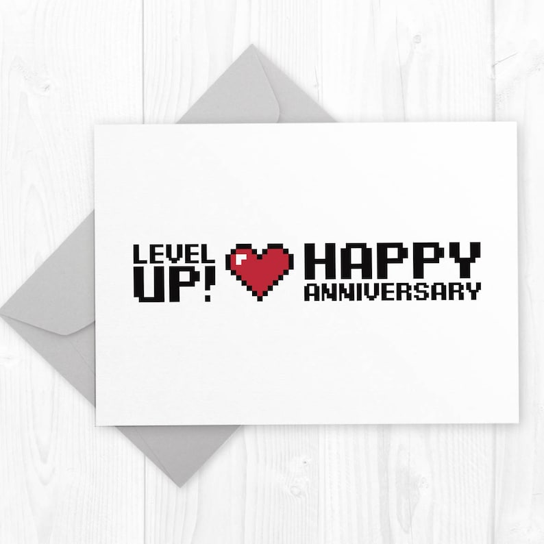 Stage UP - Wedding day Anniversary geeky printable card - humorous Anniversary card for gamer partner, spouse or lover - humor anniversary card graphic about Happy Anniversary Printable Card known as Issue UP - Wedding ceremony Anniversary geeky printable card - humorous Anniversary card for gamer spouse, spouse or companion - humor anniversary card