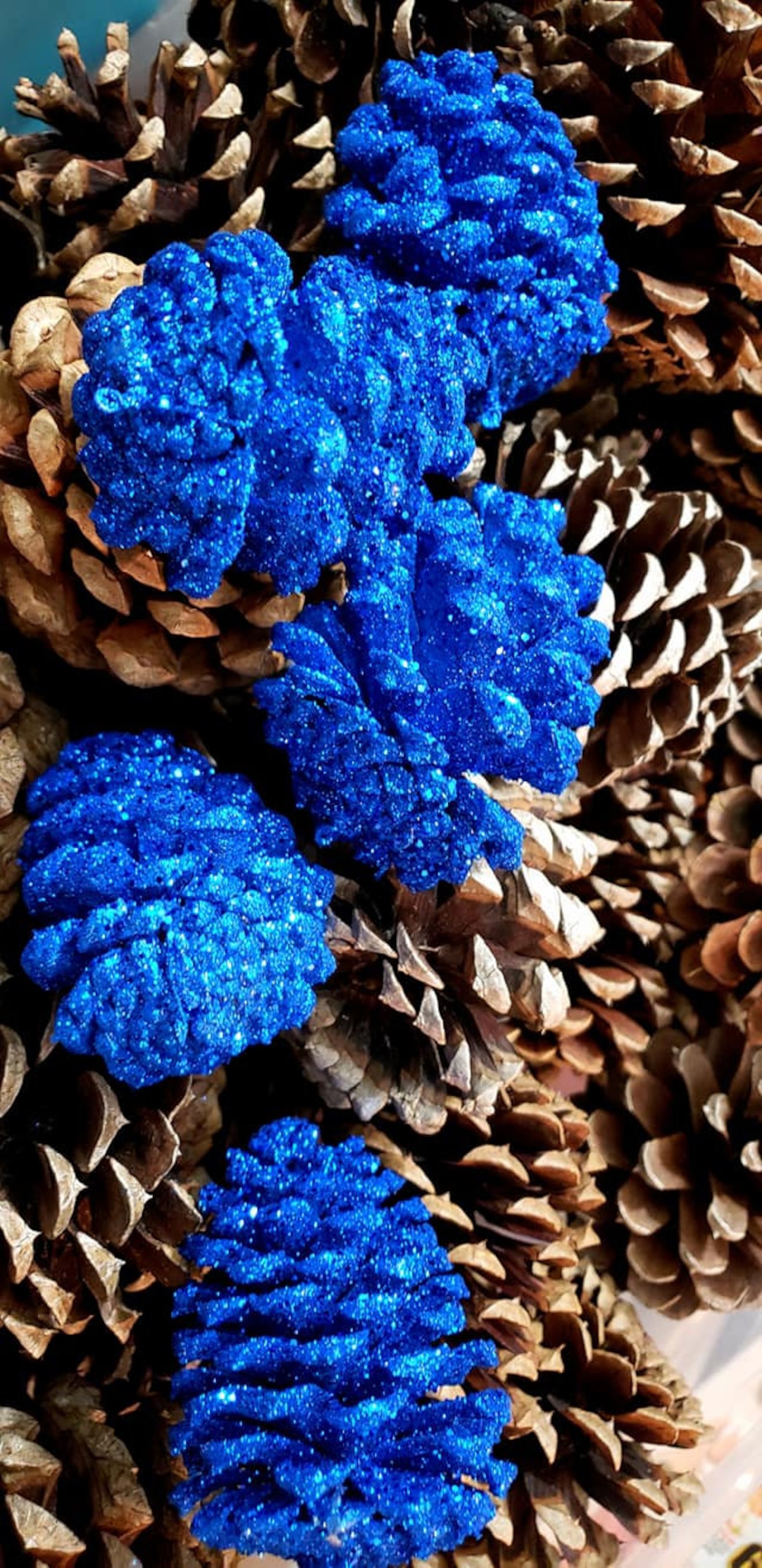 Blue Pine Cones Christmas Pine Cones Blue Glitter Ornament | Etsy