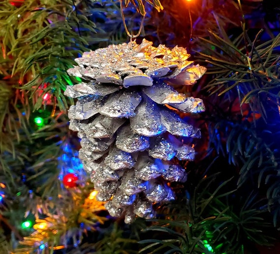 Silver Pine Cone Ornament, Silver Pinecones, Set of Silver Painted